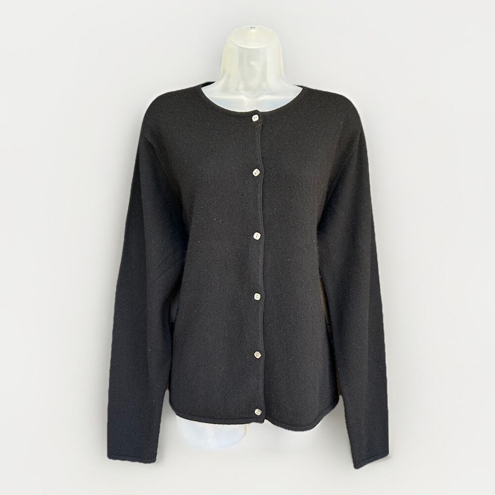 STUDIO 121 100% Cashmere Cardigan Women's Size Large Black Long Sleeve Button Up